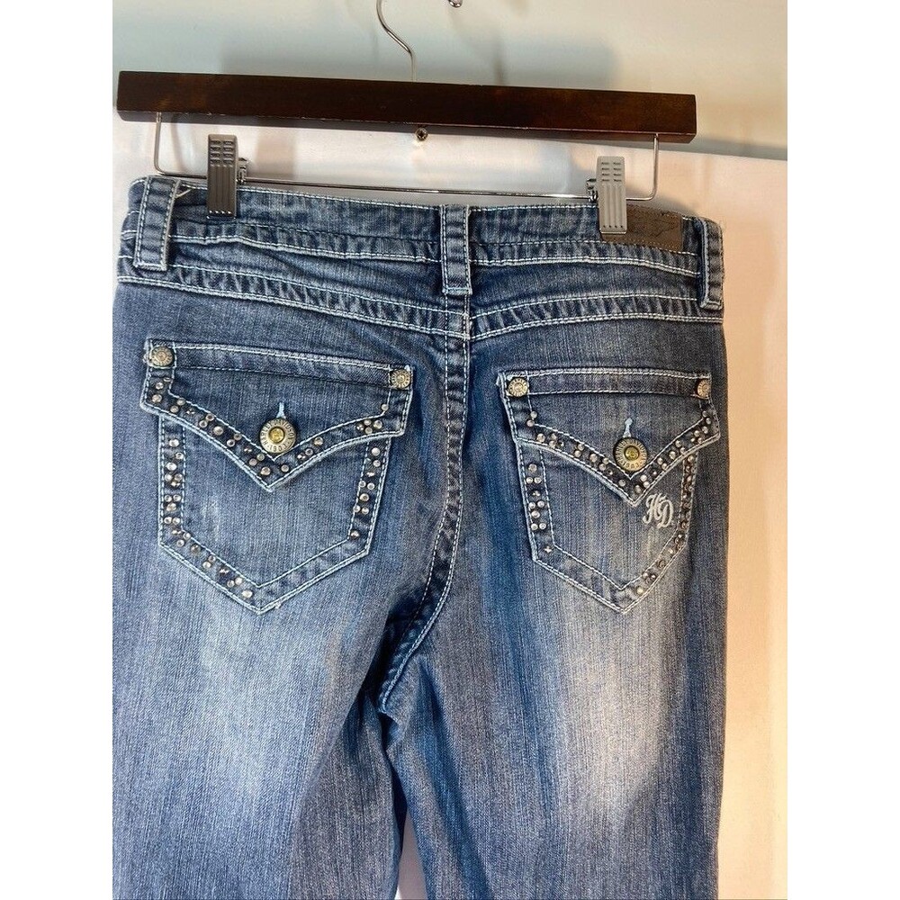 HARLEY DAVIDSON WOMENS SZ 6 TALL RHINESTONE BLUE JEANS 34 INSEAM BOOTCUT - Picture 4 of 4